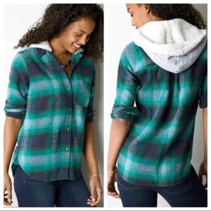 Green Flannel Top w/ Hood